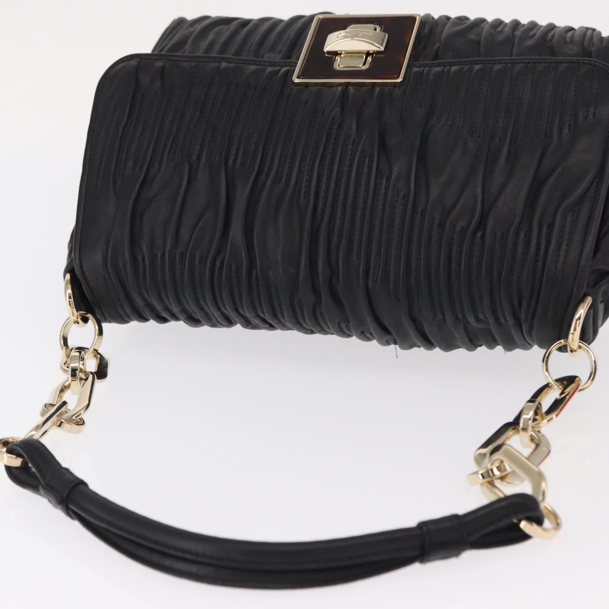 BALLY Chain Shoulder Bag Leather Black Gold Auth 156337