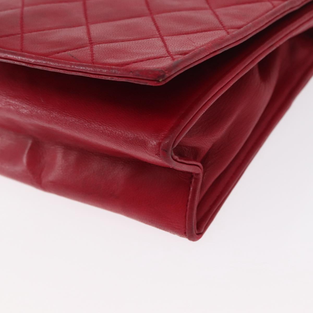 CHANEL Matelasse Chain Shoulder Bag Lamb Skin Red Gold CC Auth 156350