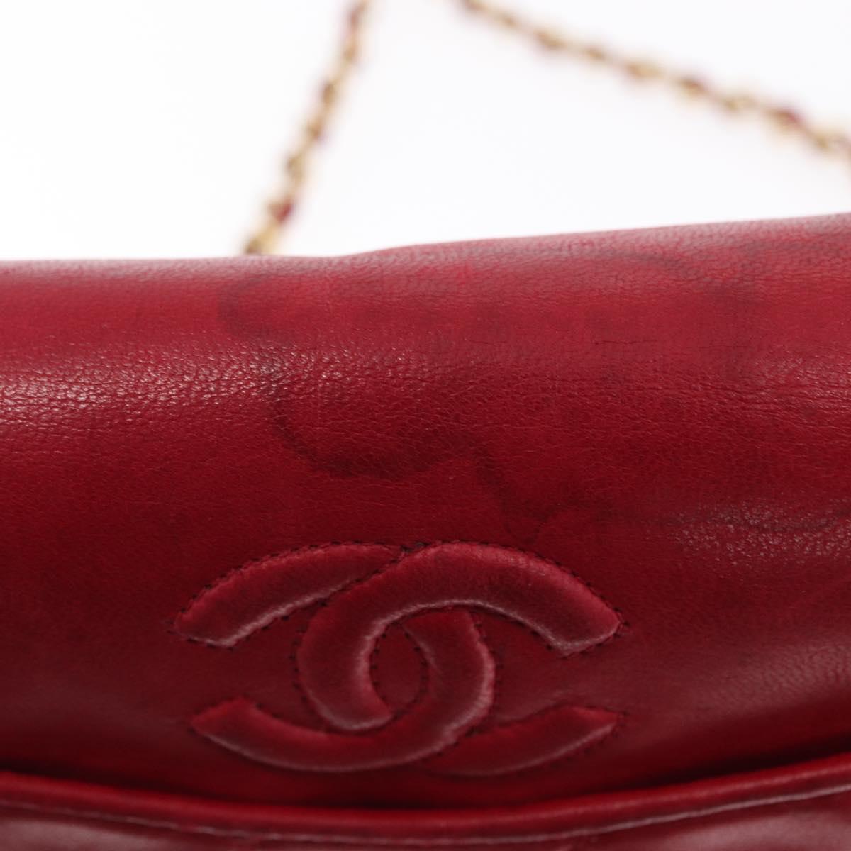 CHANEL Matelasse Chain Shoulder Bag Lamb Skin Red Gold CC Auth 156350