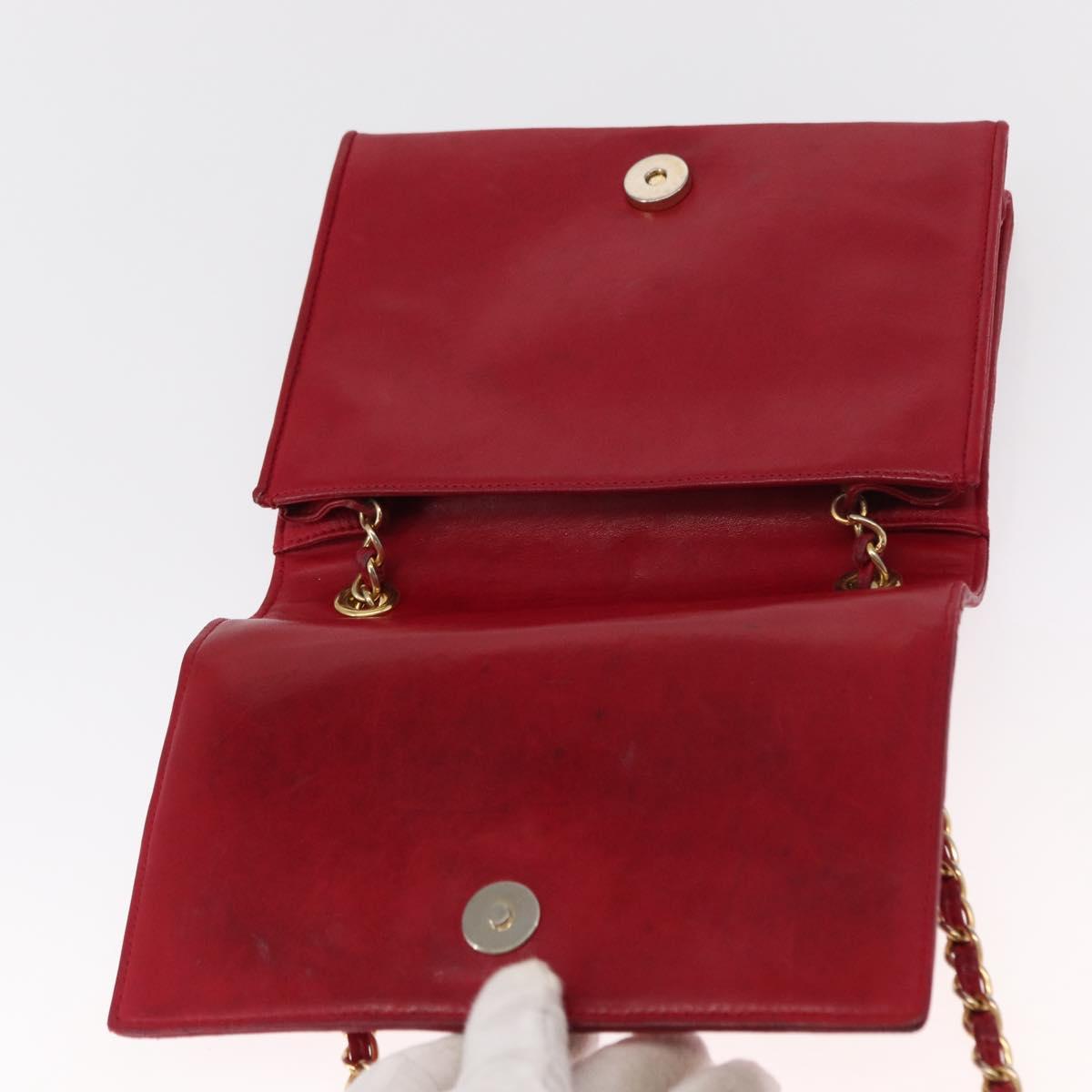 CHANEL Matelasse Chain Shoulder Bag Lamb Skin Red Gold CC Auth 156350