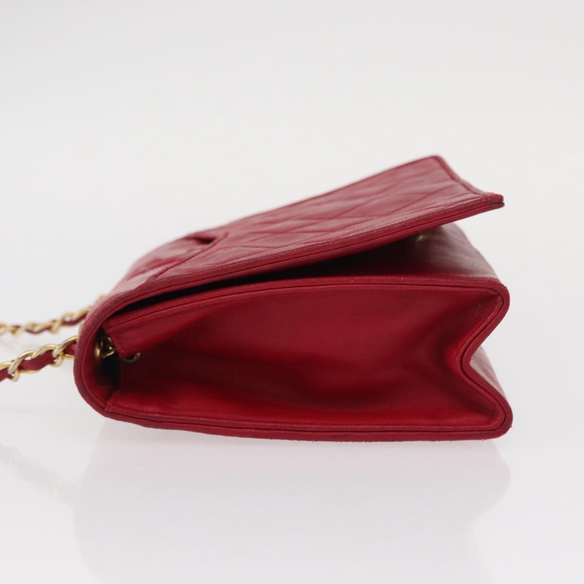 CHANEL Matelasse Chain Shoulder Bag Lamb Skin Red Gold CC Auth 156350