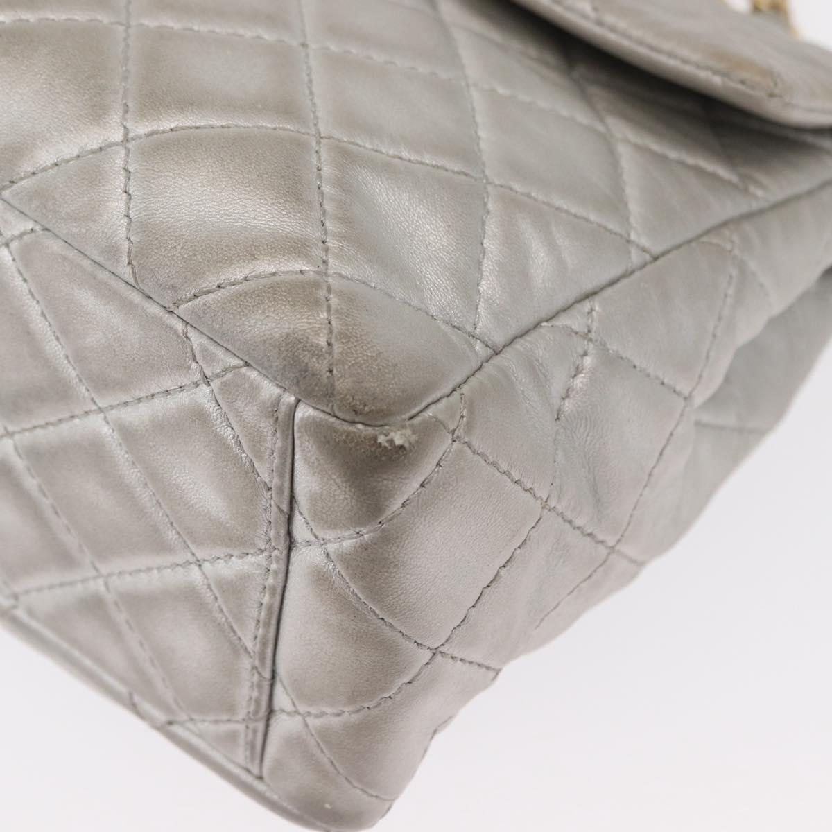 CHANEL Jumbo Matelasse Chain Shoulder Bag Lamb Skin Silver CC Auth 156351V