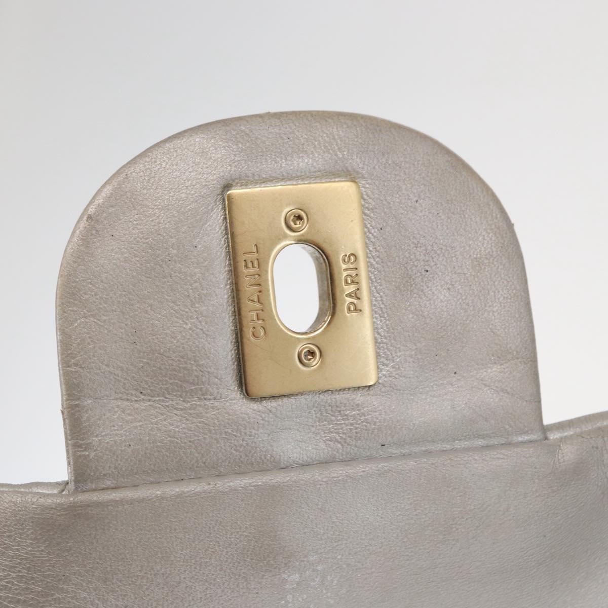 CHANEL Jumbo Matelasse Chain Shoulder Bag Lamb Skin Silver CC Auth 156351V