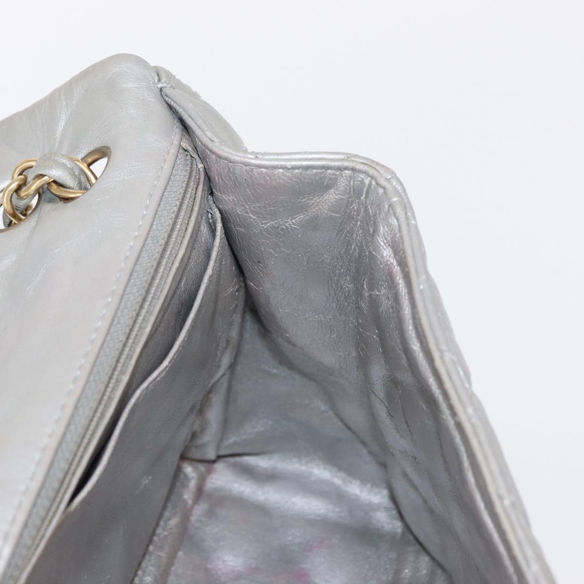 CHANEL Jumbo Matelasse Chain Shoulder Bag Lamb Skin Silver CC Auth 156351V