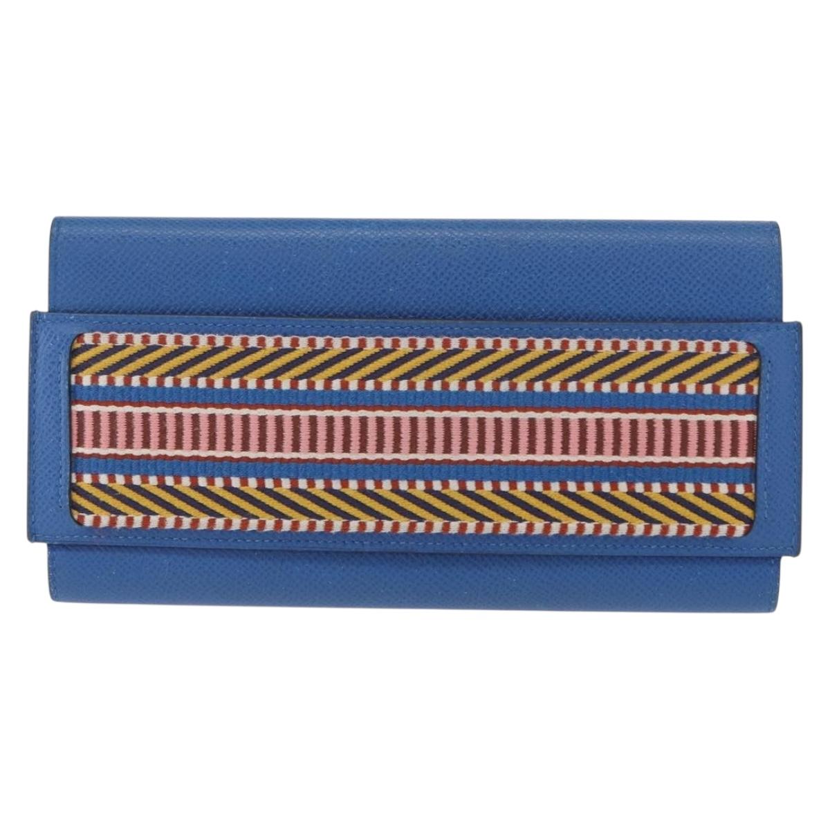 HERMES Passant Long Sangrecaval Long Wallet Leather Blue Auth 156370M