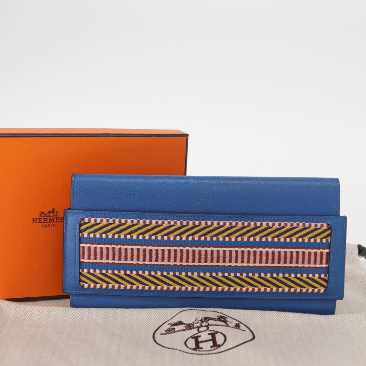 HERMES Passant Long Sangrecaval Long Wallet Leather Blue Auth 156370M