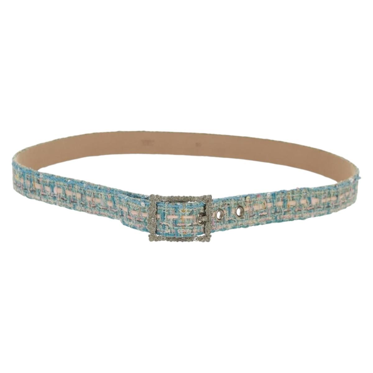 CHANEL Belt tweed Light Blue CC Auth 156372V