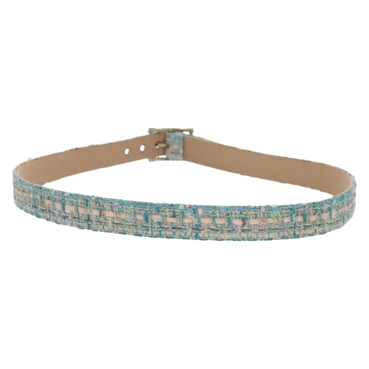 CHANEL Belt tweed Light Blue CC Auth 156372V