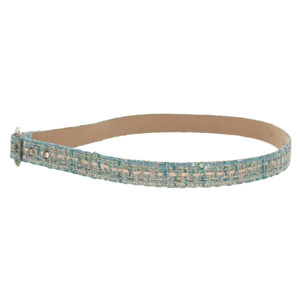 CHANEL Belt tweed Light Blue CC Auth 156372V