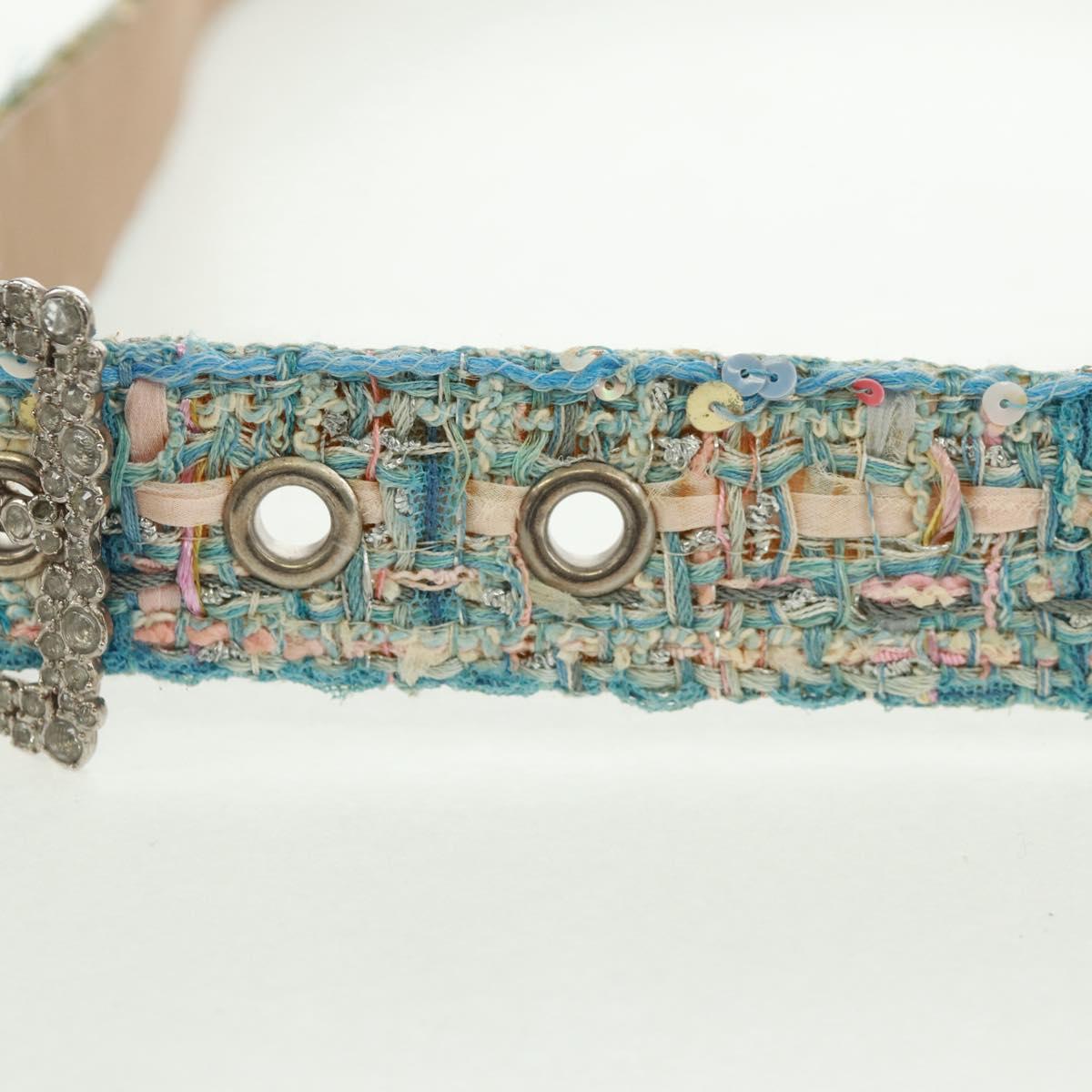 CHANEL Belt tweed Light Blue CC Auth 156372V