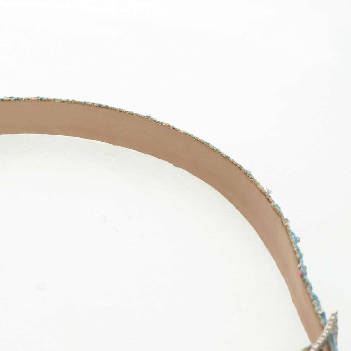 CHANEL Belt tweed Light Blue CC Auth 156372V