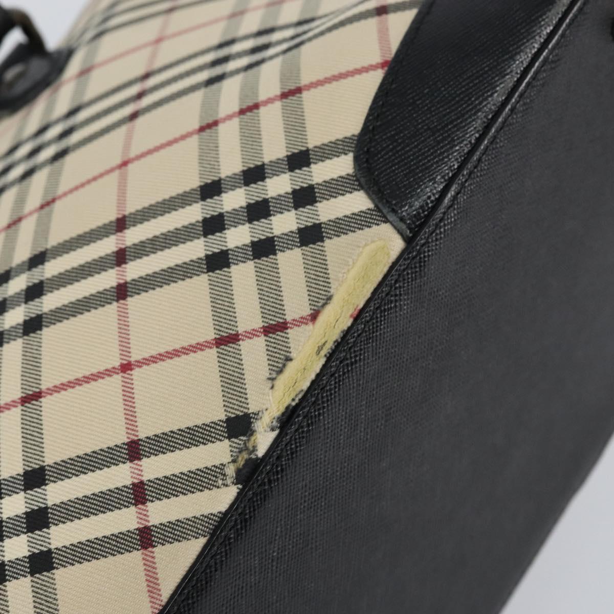 BURBERRY Nova Check Hand Bag Canvas Beige Silver Auth 156374
