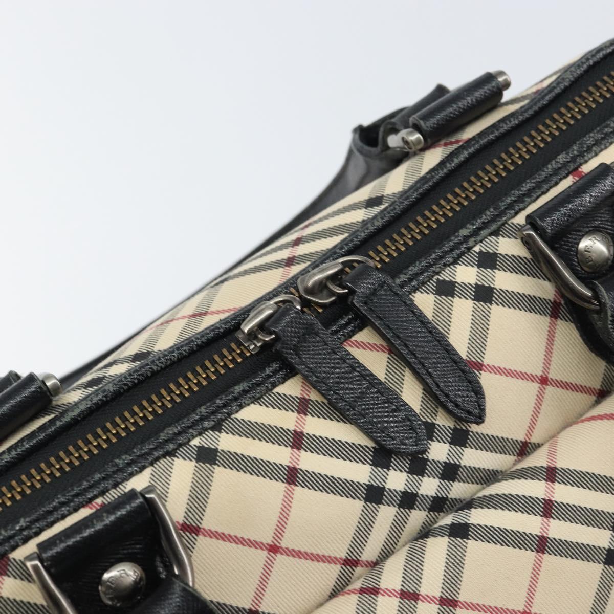BURBERRY Nova Check Hand Bag Canvas Beige Silver Auth 156374