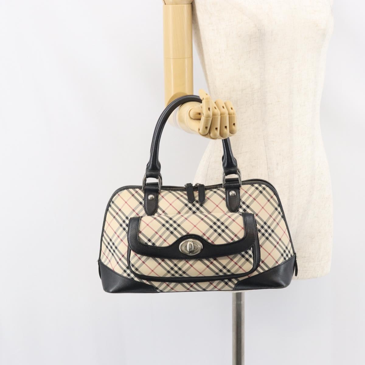 BURBERRY Nova Check Hand Bag Canvas Beige Silver Auth 156374