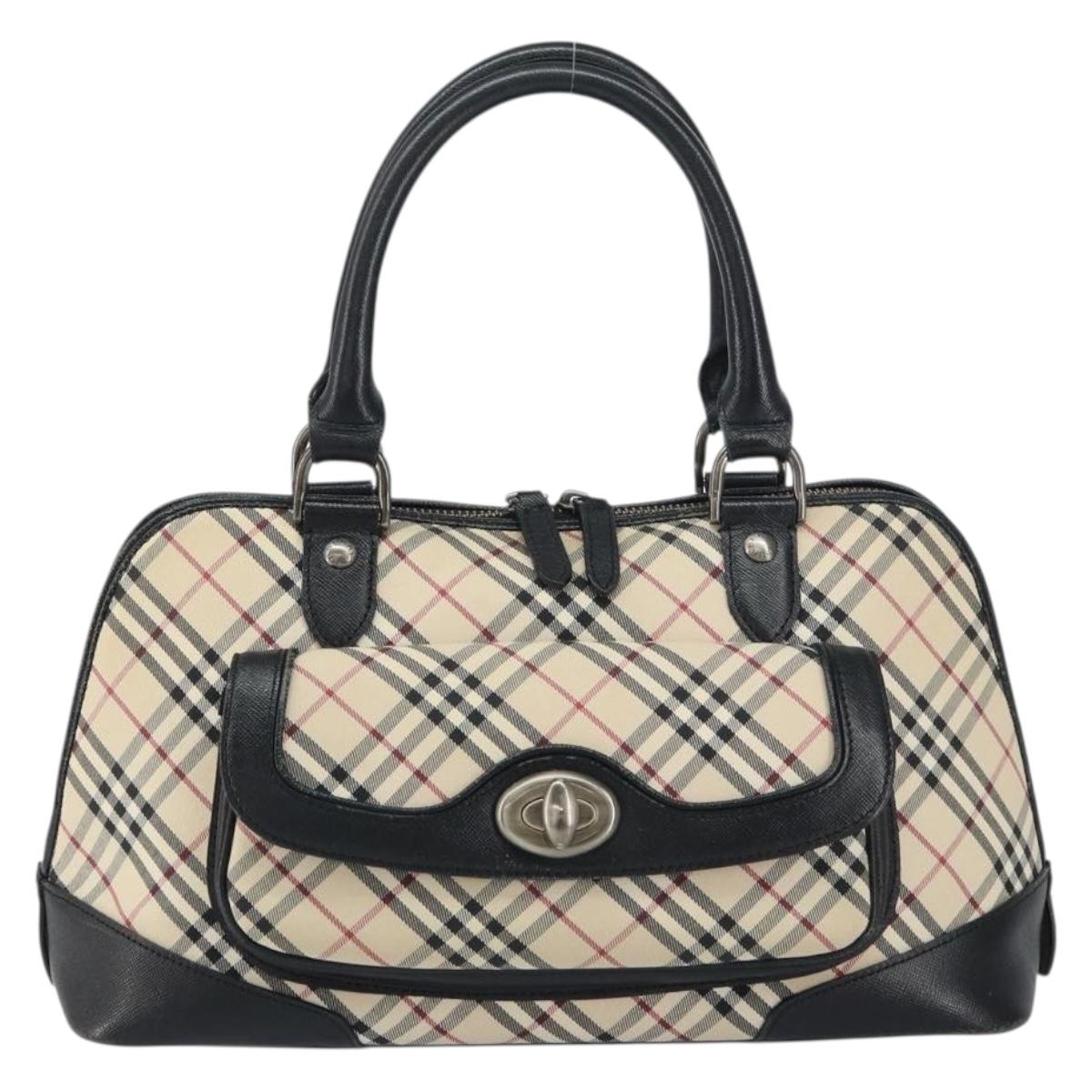 BURBERRY Nova Check Hand Bag Canvas Beige Silver Auth 156374