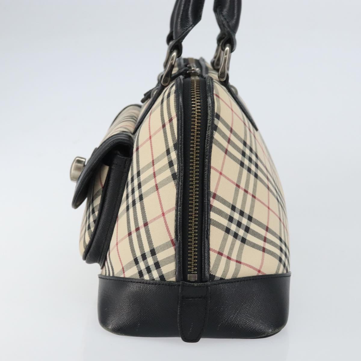 BURBERRY Nova Check Hand Bag Canvas Beige Silver Auth 156374