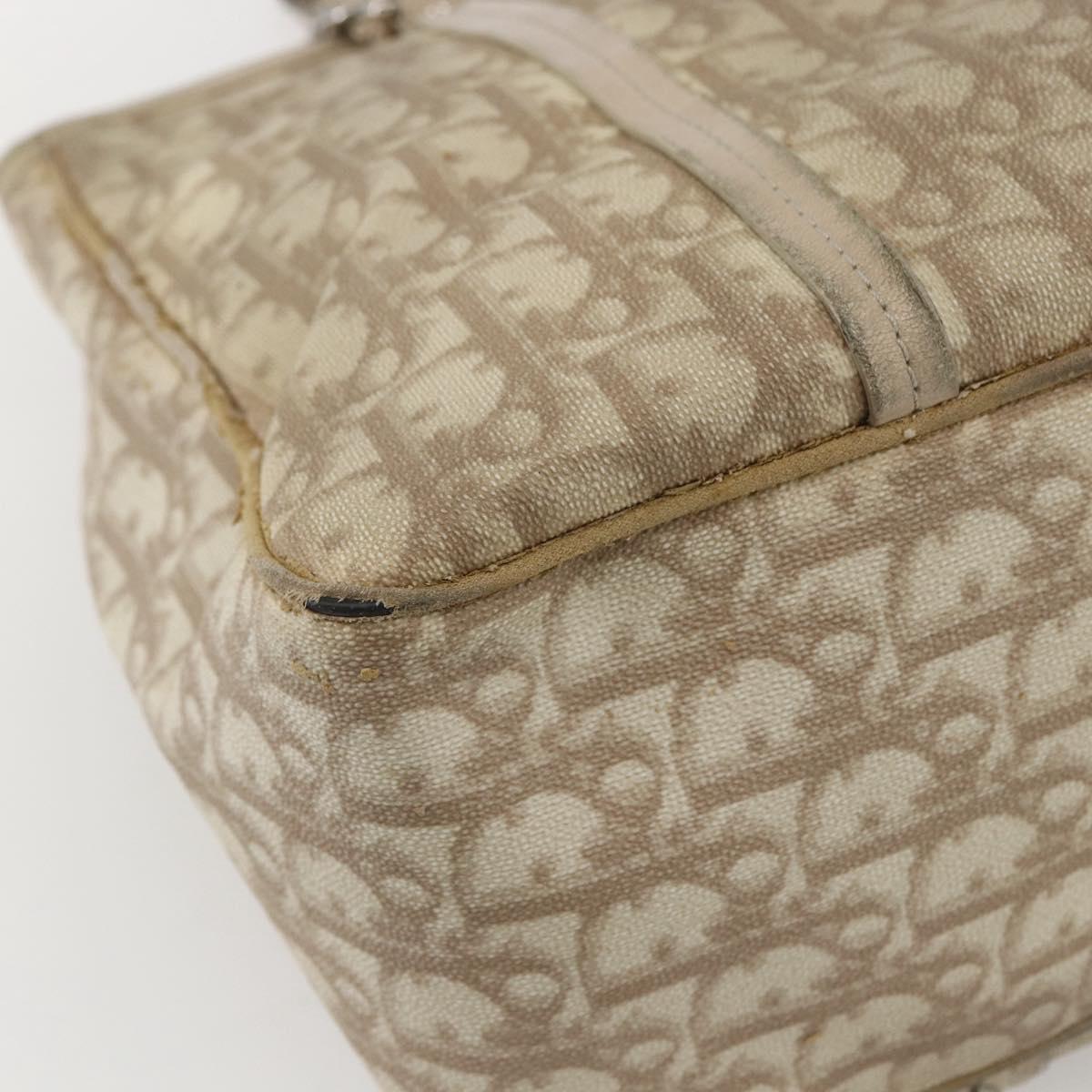 Christian Dior Trotter Canvas Romantic Hand Bag PVC Beige Silver Auth 156376