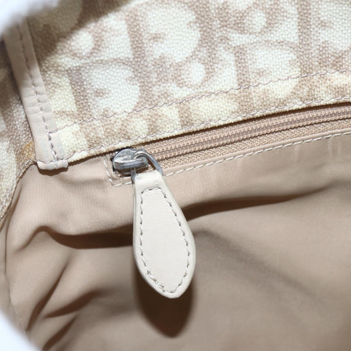 Christian Dior Trotter Canvas Romantic Hand Bag PVC Beige Silver Auth 156376