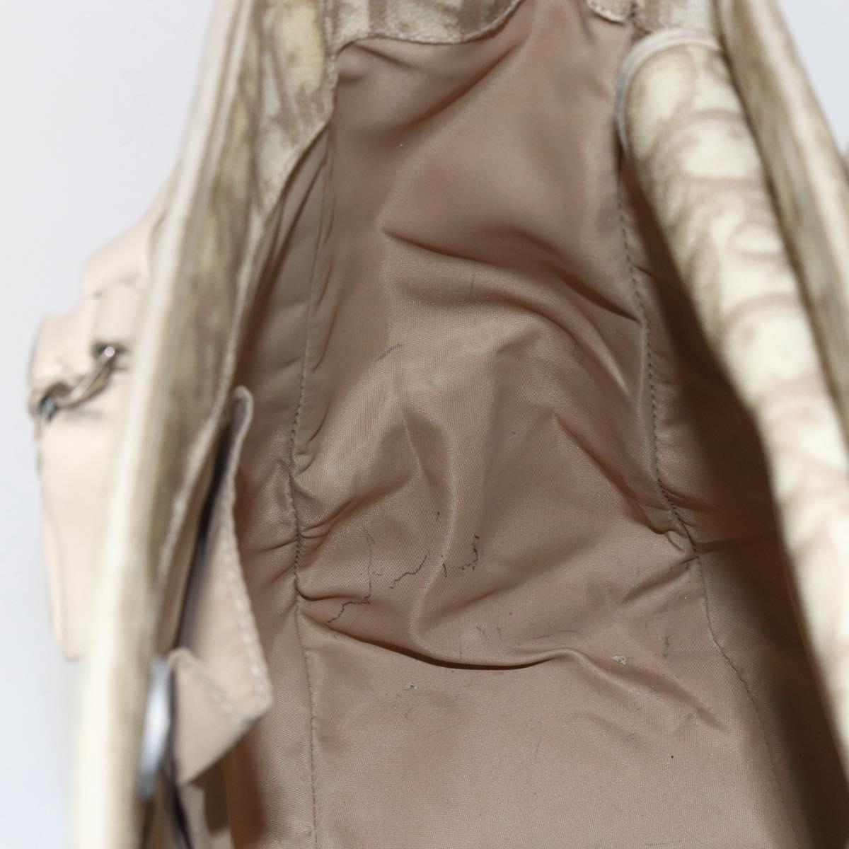 Christian Dior Trotter Canvas Romantic Hand Bag PVC Beige Silver Auth 156376
