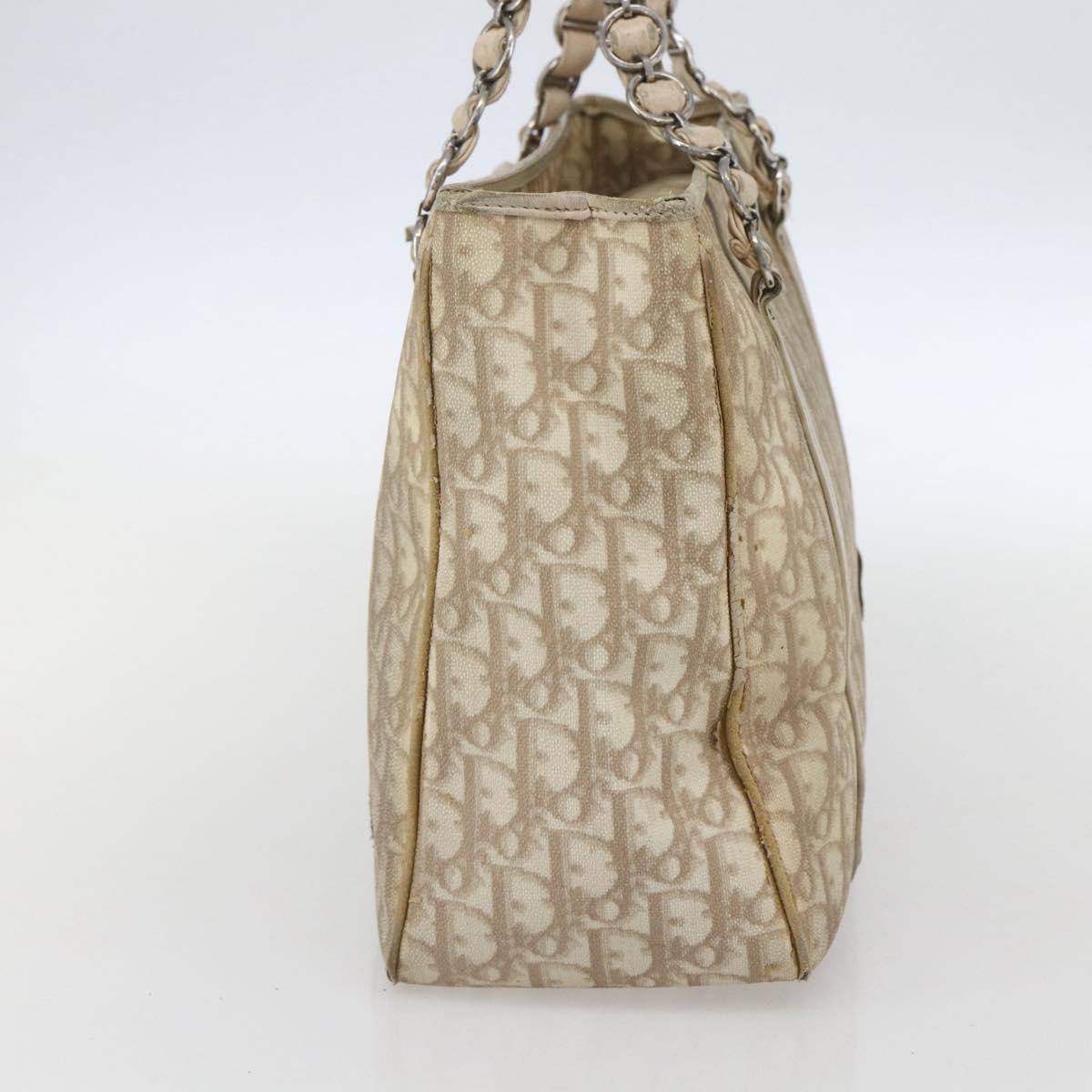 Christian Dior Trotter Canvas Romantic Hand Bag PVC Beige Silver Auth 156376