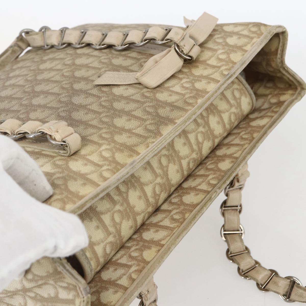 Christian Dior Trotter Canvas Romantic Hand Bag PVC Beige Silver Auth 156376