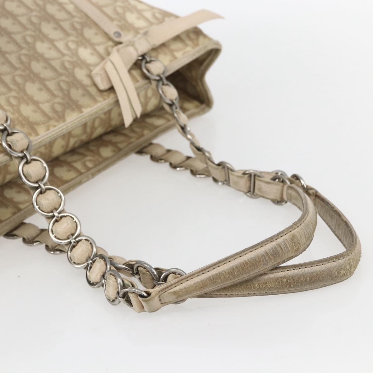 Christian Dior Trotter Canvas Romantic Hand Bag PVC Beige Silver Auth 156376