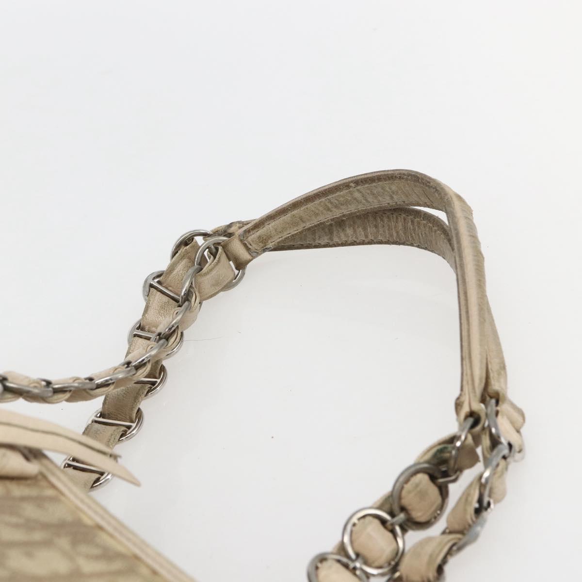 Christian Dior Trotter Canvas Romantic Hand Bag PVC Beige Silver Auth 156376