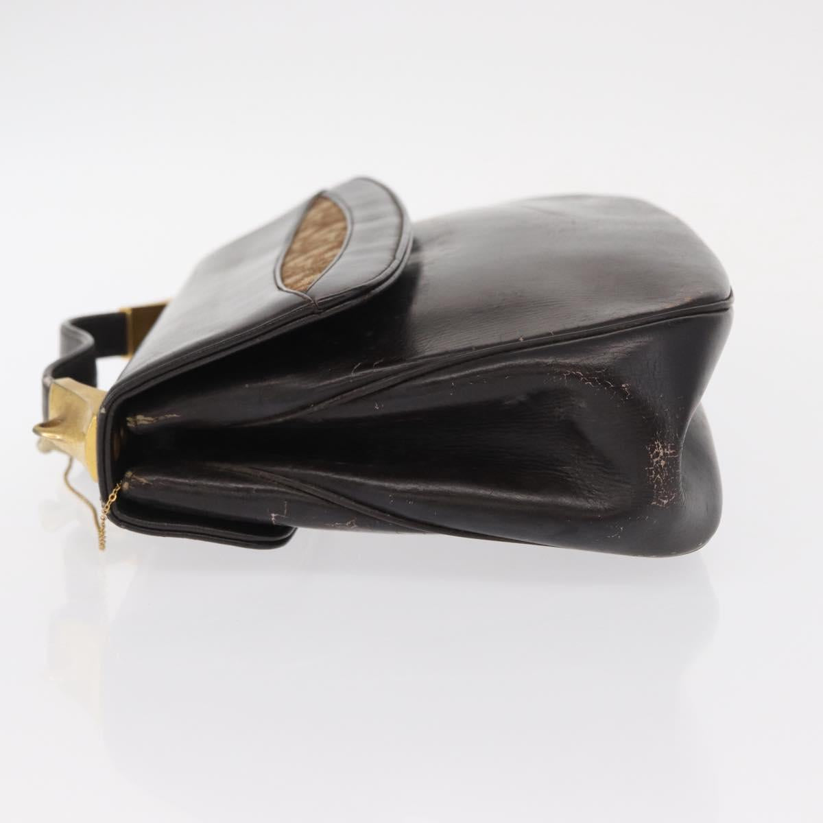 Christian Dior Trotter Canvas Hand Bag Leather Brown Gold Auth 156377