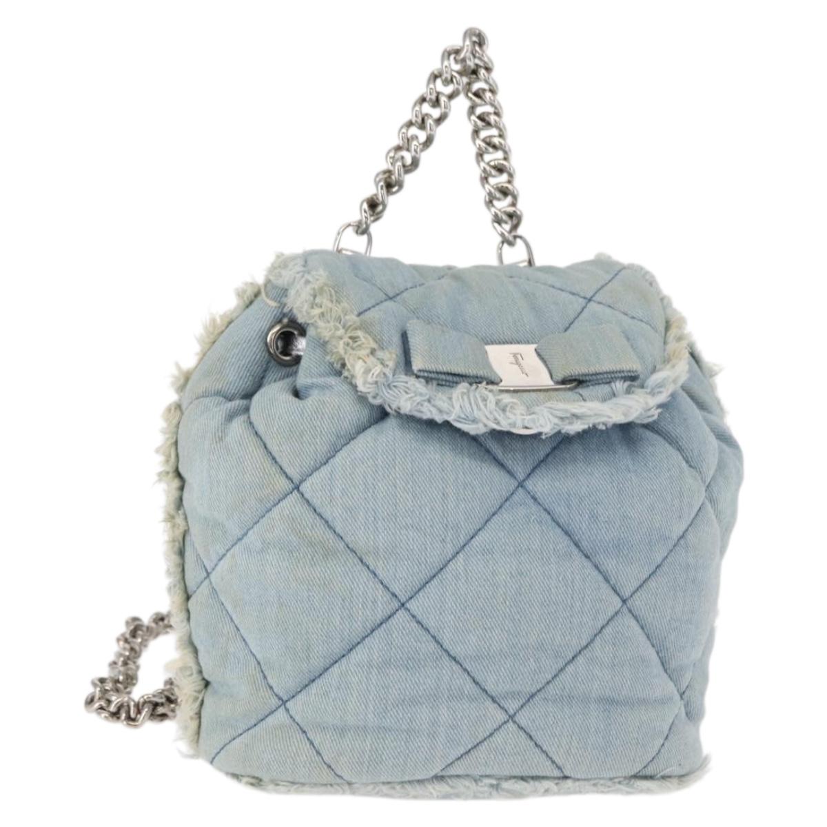 Salvatore Ferragamo Vala Backpack Denim 2way Blue Silver Auth 156378