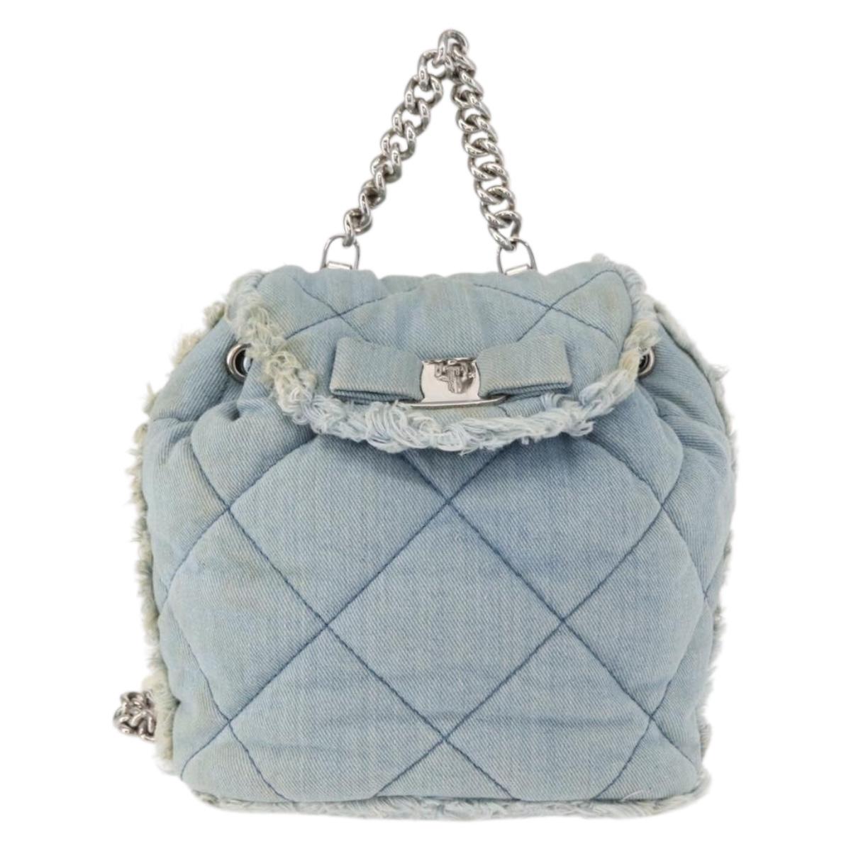 Salvatore Ferragamo Vala Backpack Denim 2way Blue Silver Auth 156378
