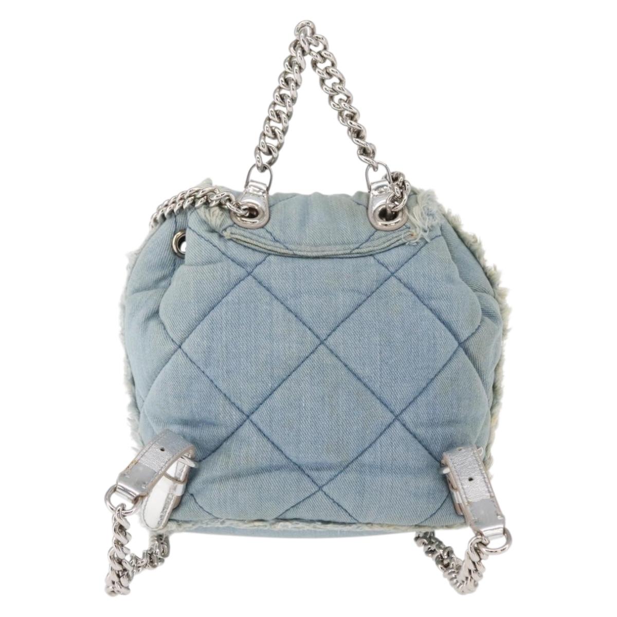 Salvatore Ferragamo Vala Backpack Denim 2way Blue Silver Auth 156378