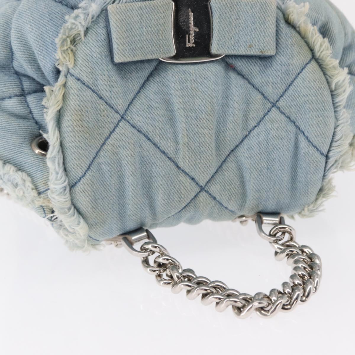 Salvatore Ferragamo Vala Backpack Denim 2way Blue Silver Auth 156378
