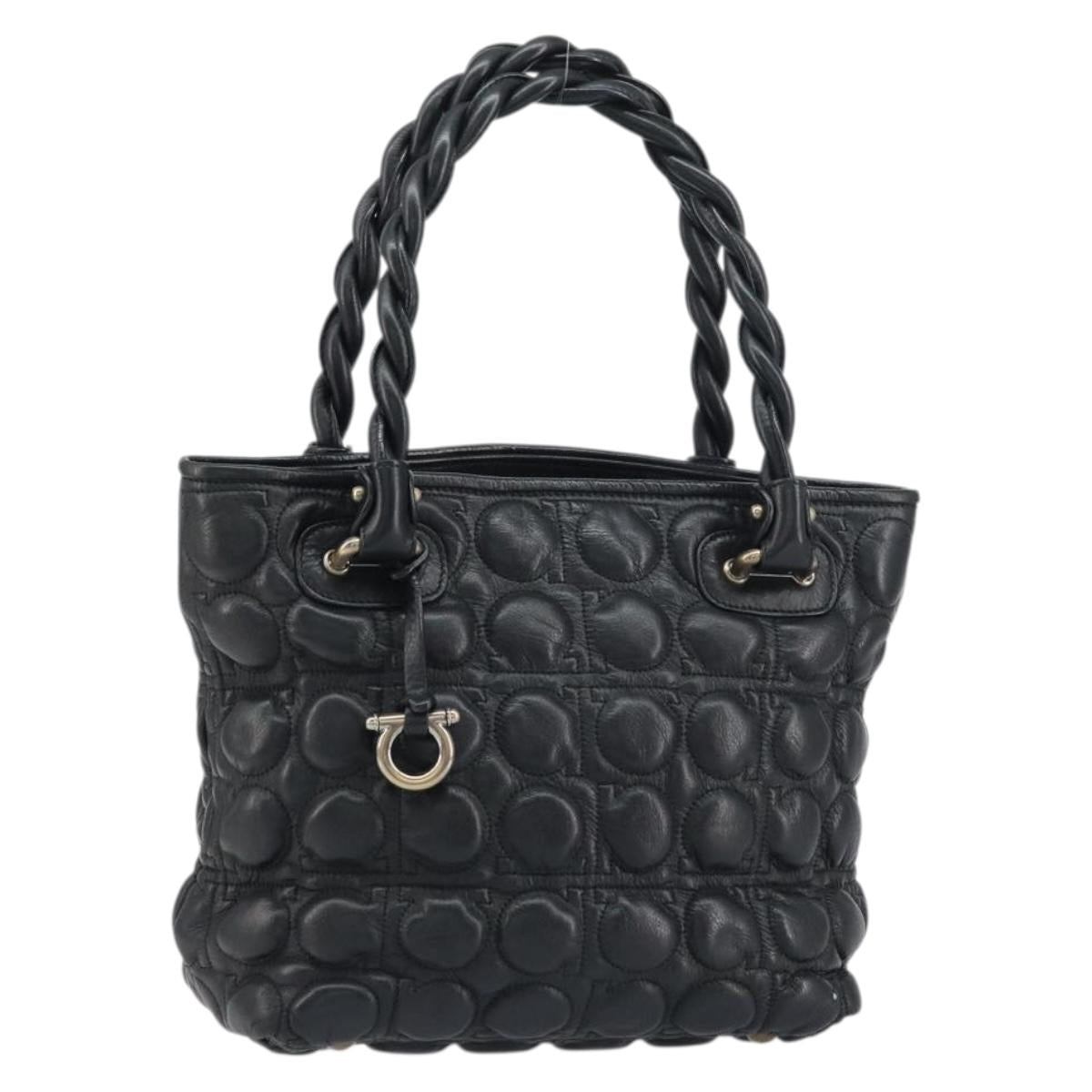 Salvatore Ferragamo Hand Bag Leather Black Auth 156381V