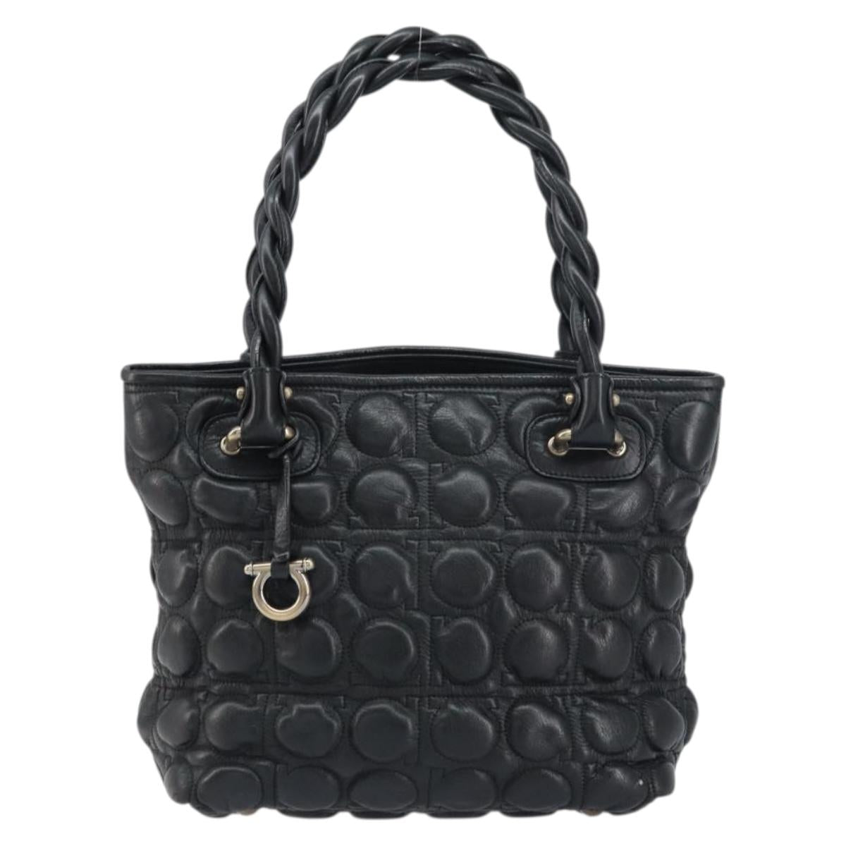 Salvatore Ferragamo Hand Bag Leather Black Auth 156381V