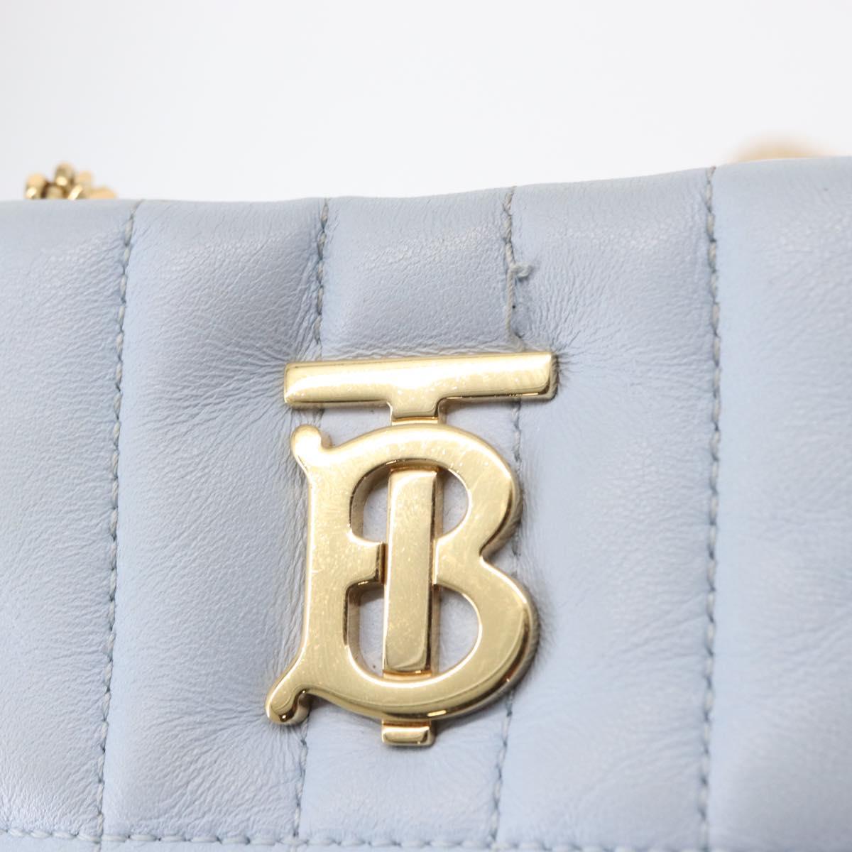 BURBERRY Chain Shoulder Bag Leather Blue Gold Auth 156382
