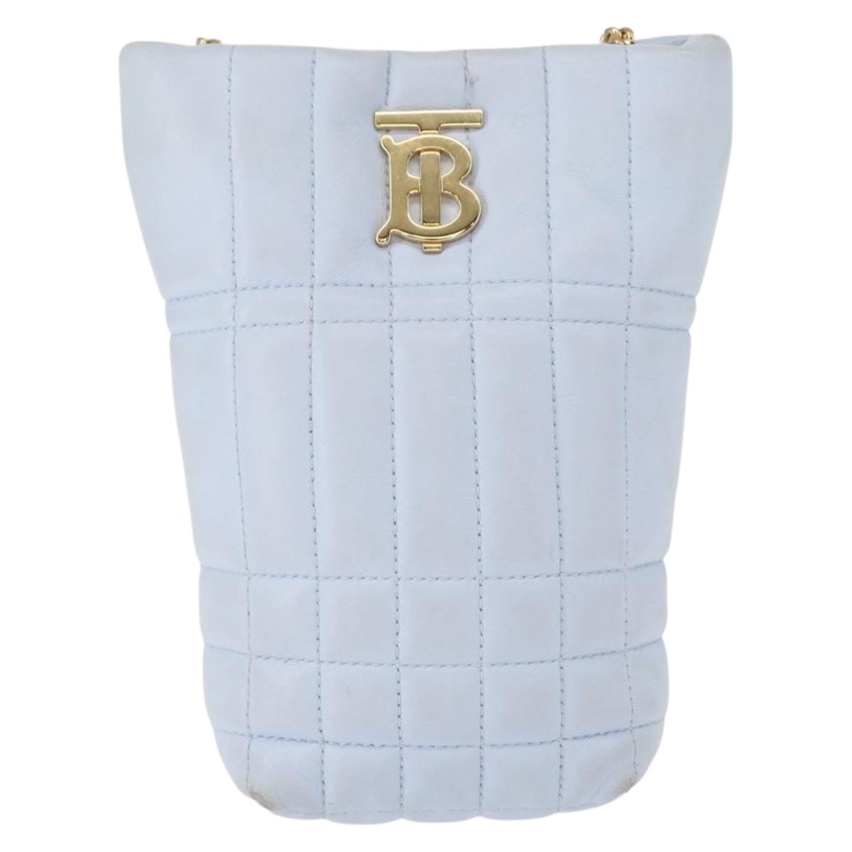 BURBERRY Chain Shoulder Bag Leather Blue Gold Auth 156382