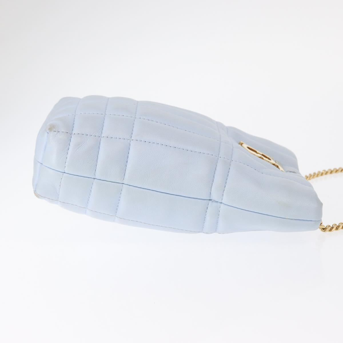 BURBERRY Chain Shoulder Bag Leather Blue Gold Auth 156382