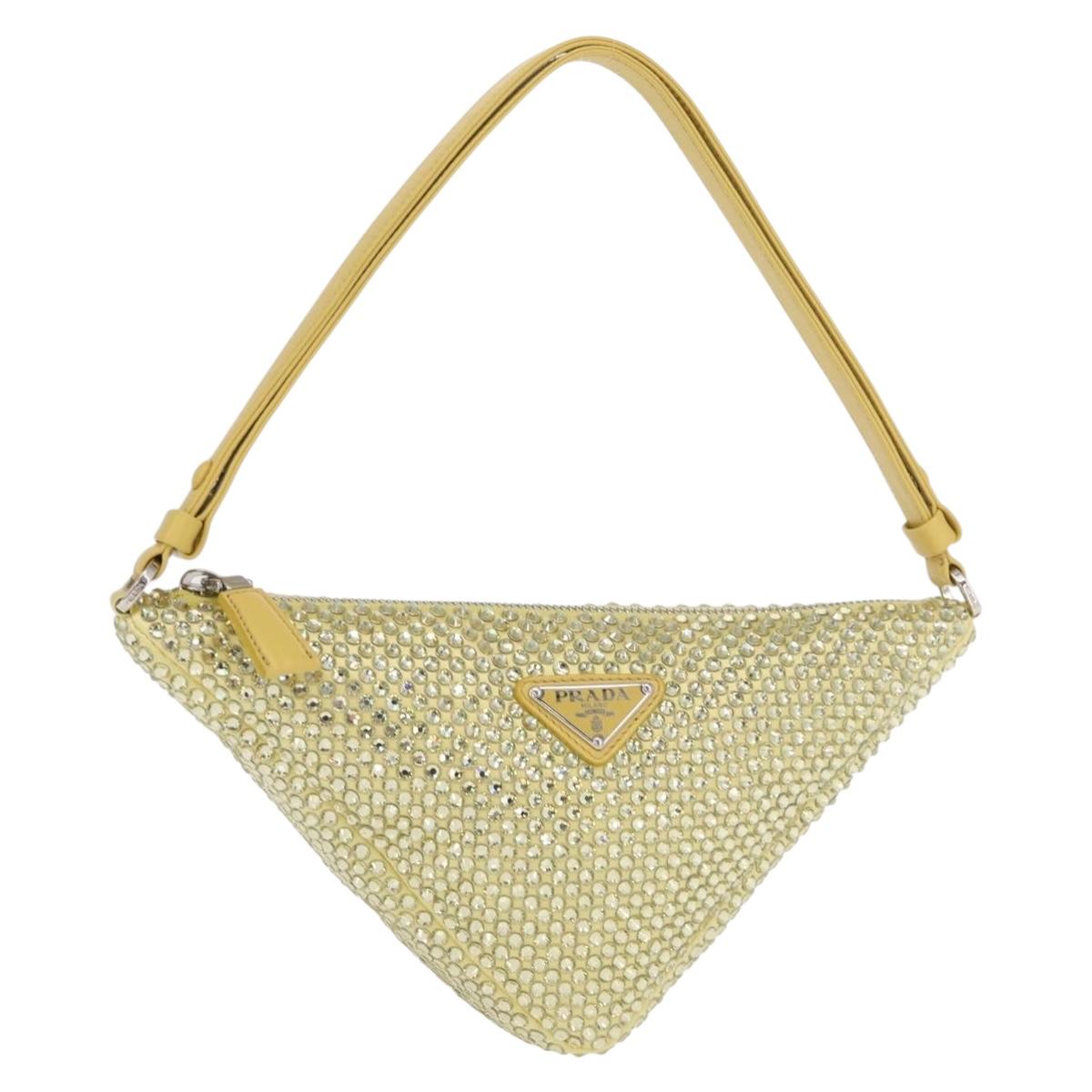 PRADA Shoulder Bag Satin Yellow Silver Auth 156383SM