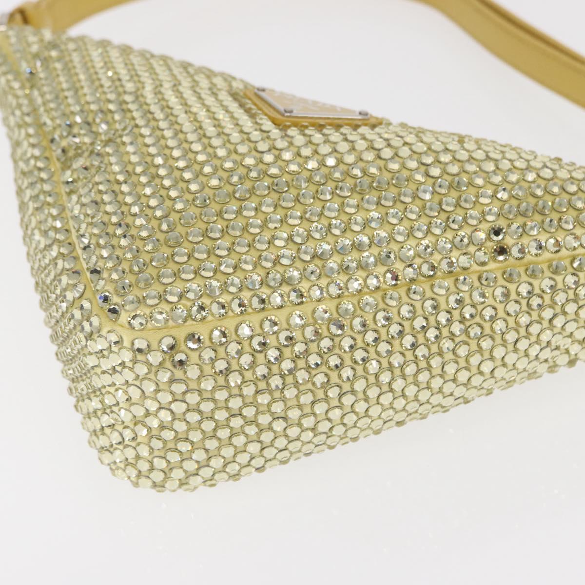 PRADA Shoulder Bag Satin Yellow Silver Auth 156383SM