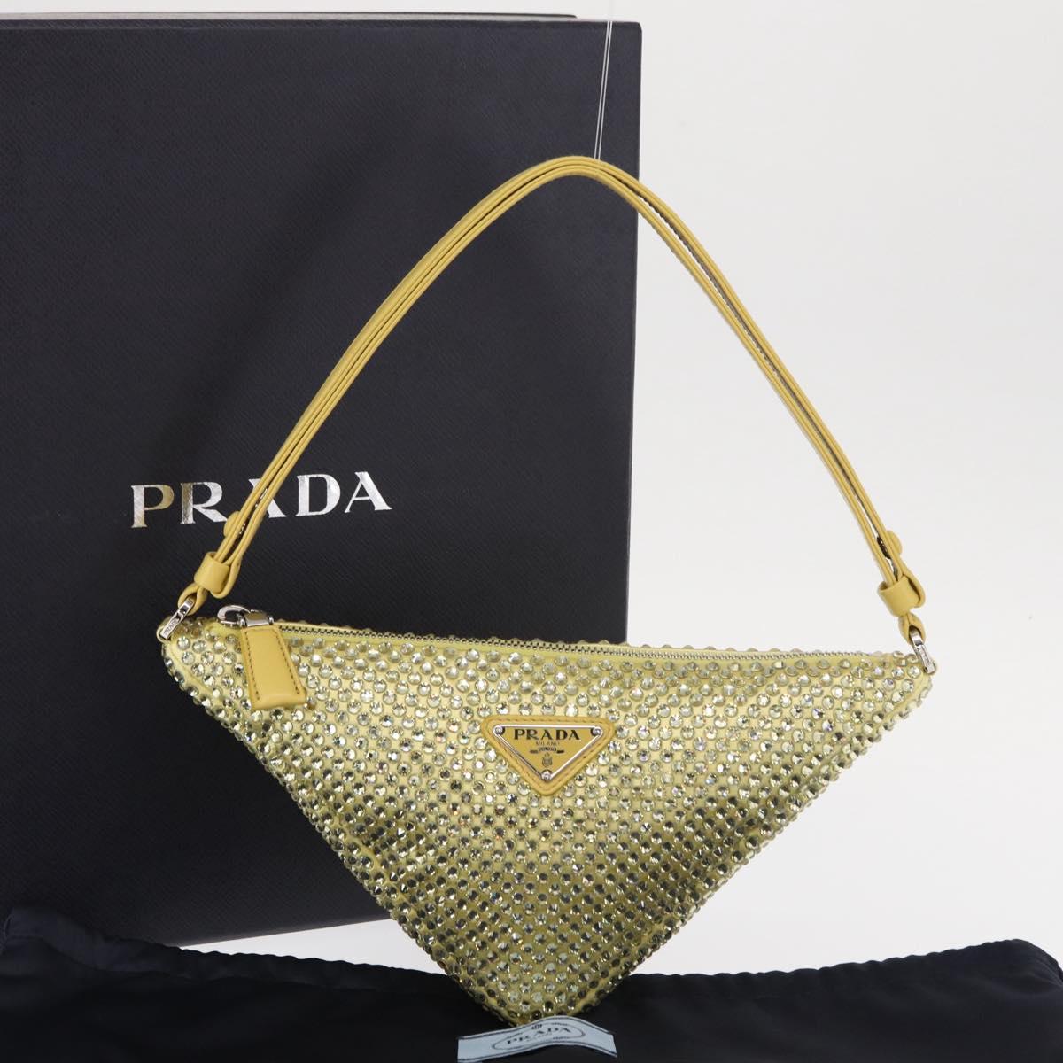 PRADA Shoulder Bag Satin Yellow Silver Auth 156383SM