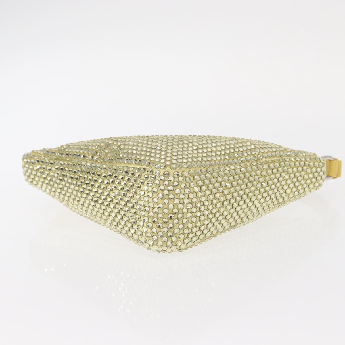 PRADA Shoulder Bag Satin Yellow Silver Auth 156383SM