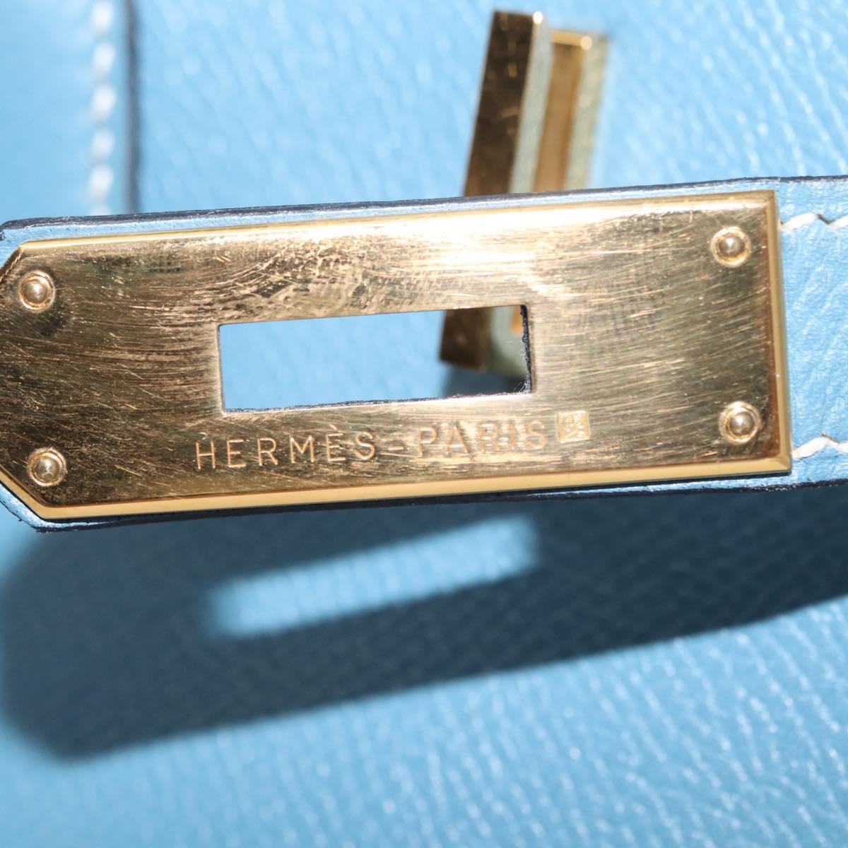 HERMES Birkin 35 Hand Bag Epsom Embossed Light Blue Gold Auth 156385SM
