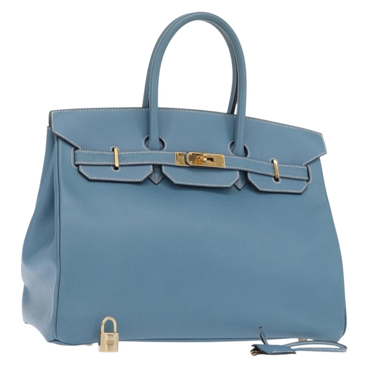 HERMES Birkin 35 Hand Bag Epsom Embossed Light Blue Gold Auth 156385SM