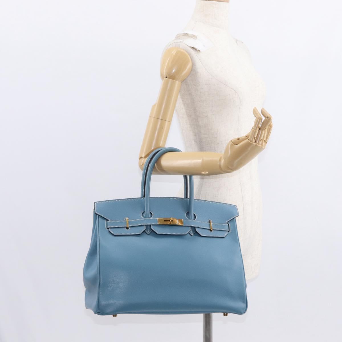 HERMES Birkin 35 Hand Bag Epsom Embossed Light Blue Gold Auth 156385SM
