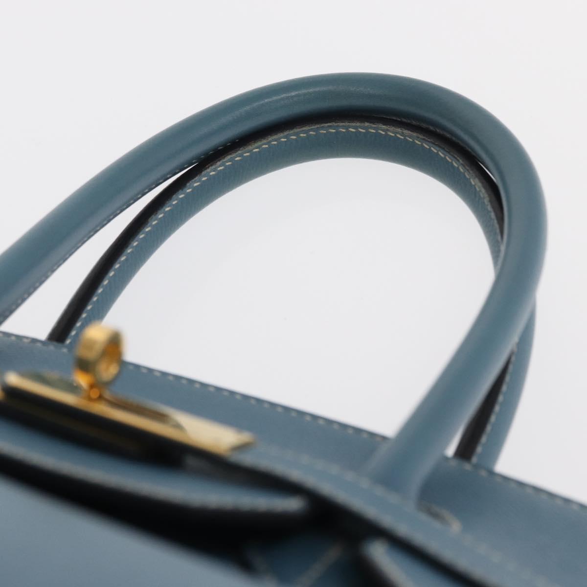 HERMES Birkin 35 Hand Bag Epsom Embossed Light Blue Gold Auth 156385SM