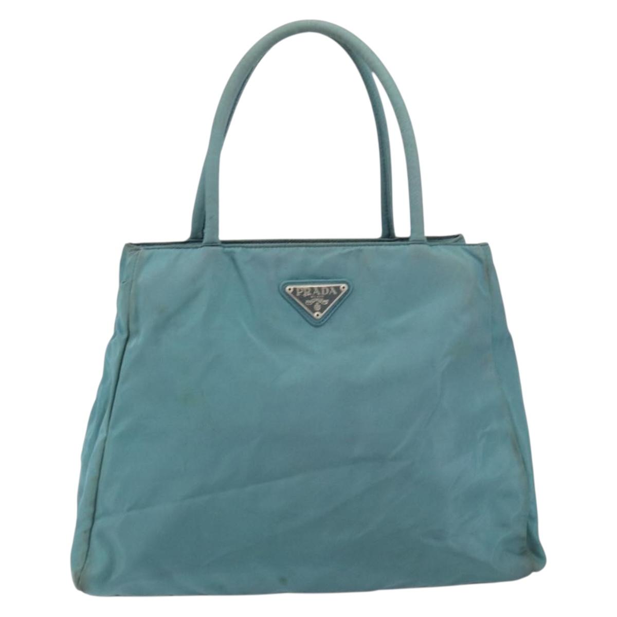 PRADA Hand Bag Nylon Blue Silver Auth 156387