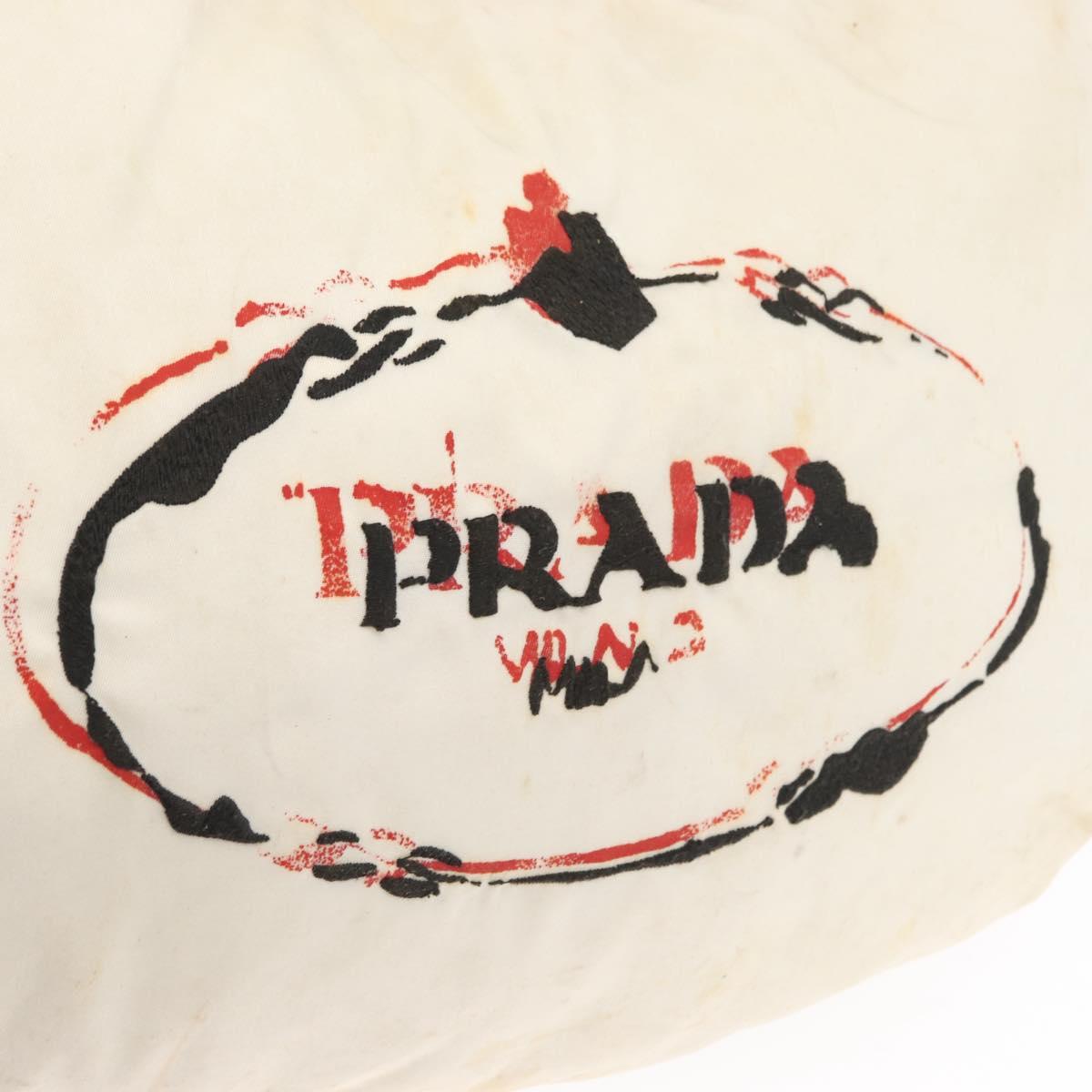 PRADA Shoulder Bag Nylon Beige Silver Auth 156388