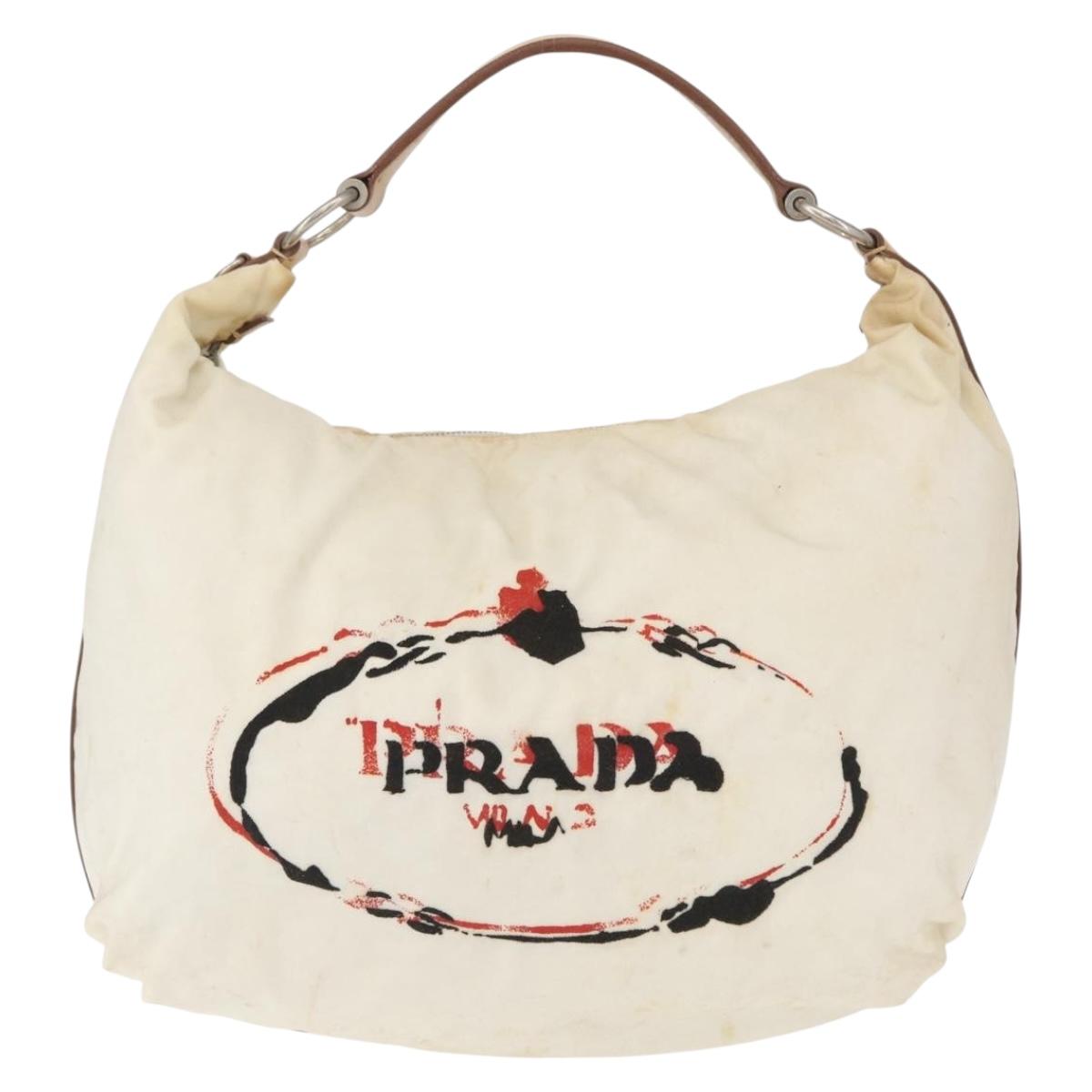 PRADA Shoulder Bag Nylon Beige Silver Auth 156388