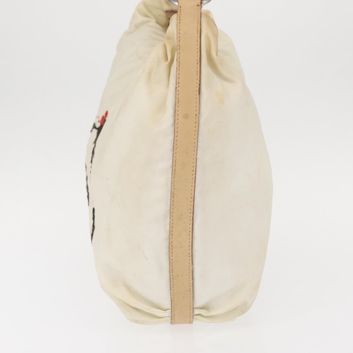 PRADA Shoulder Bag Nylon Beige Silver Auth 156388