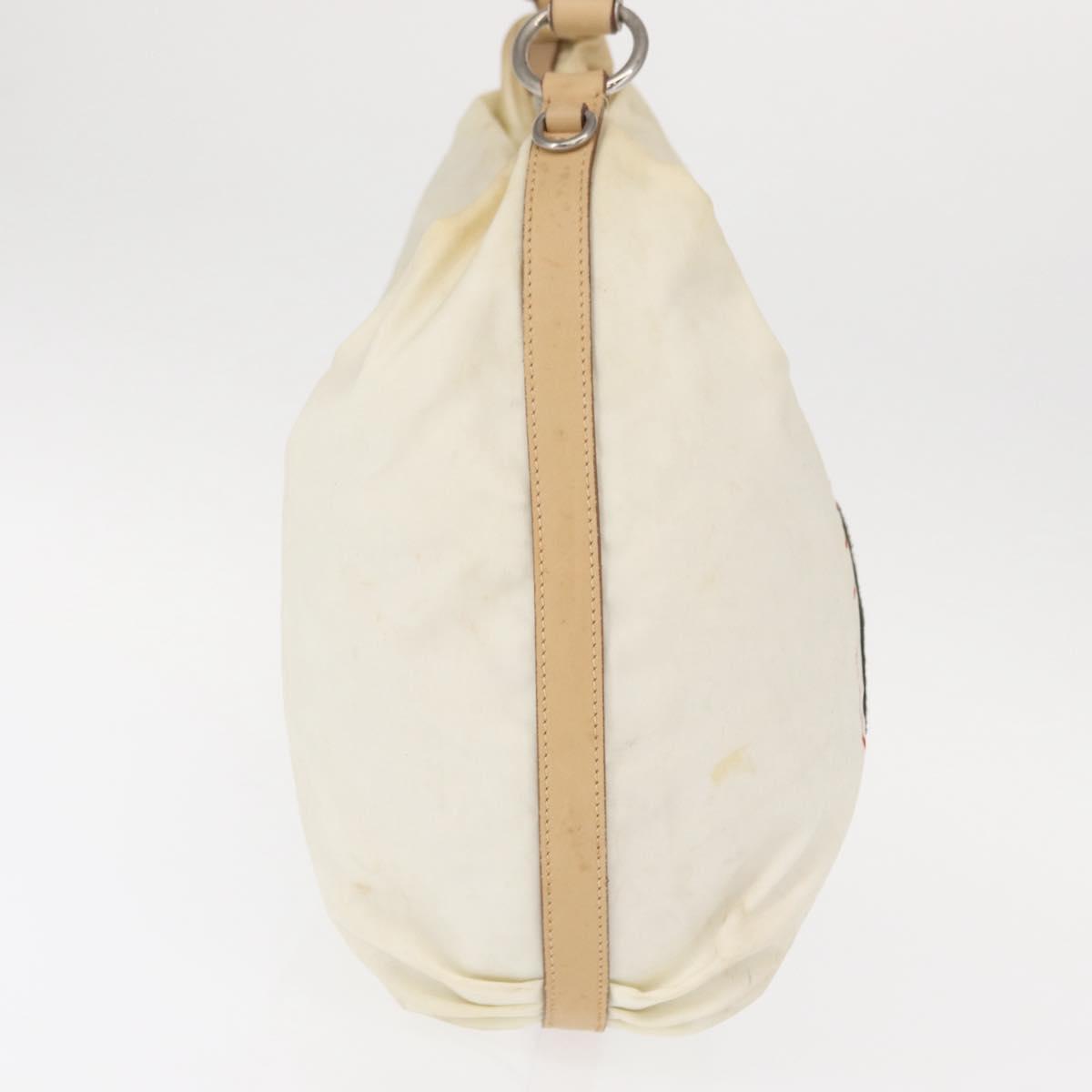 PRADA Shoulder Bag Nylon Beige Silver Auth 156388